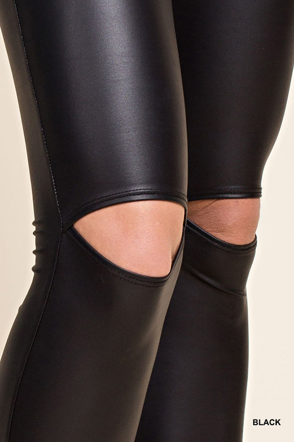 Slashed Knees Faux Leather Legging